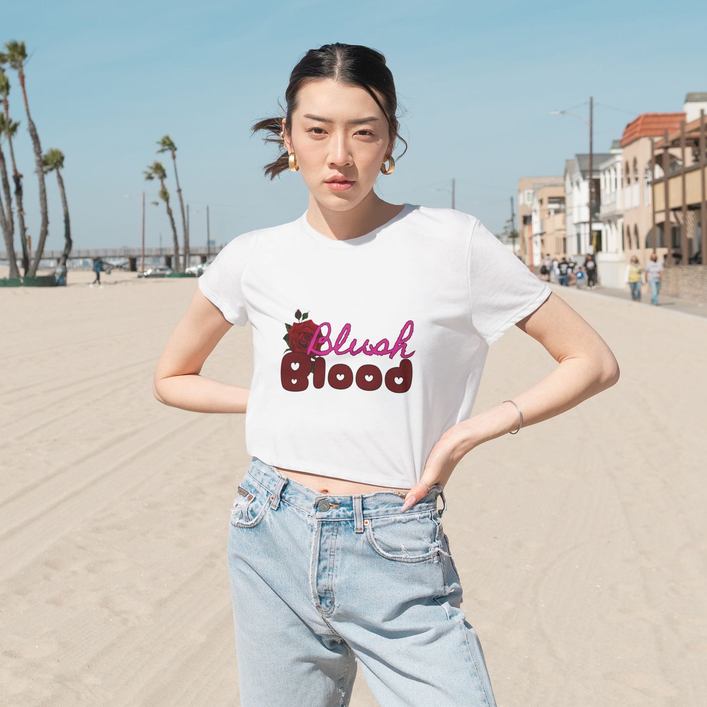 Blush and Blood Flowy Cropped Tee