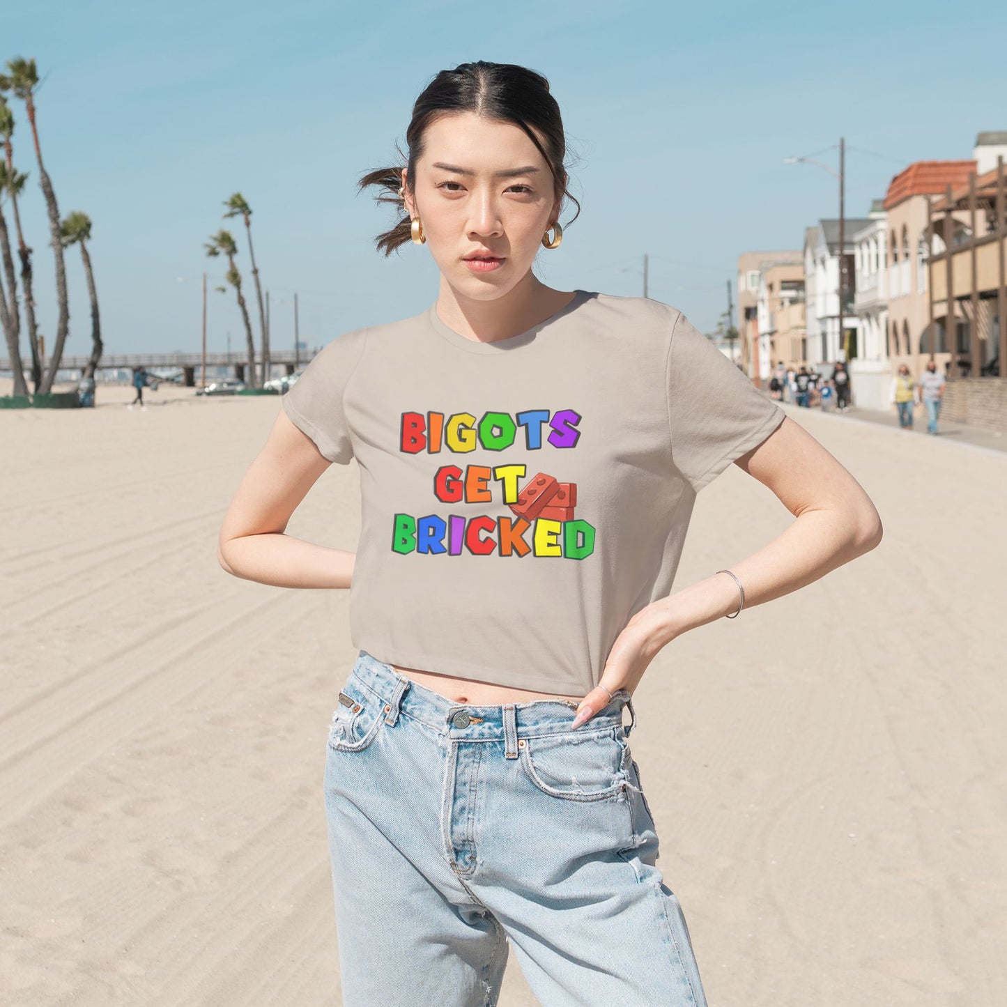 Bigots Get Bricked Women's Flowy Cropped Tee
