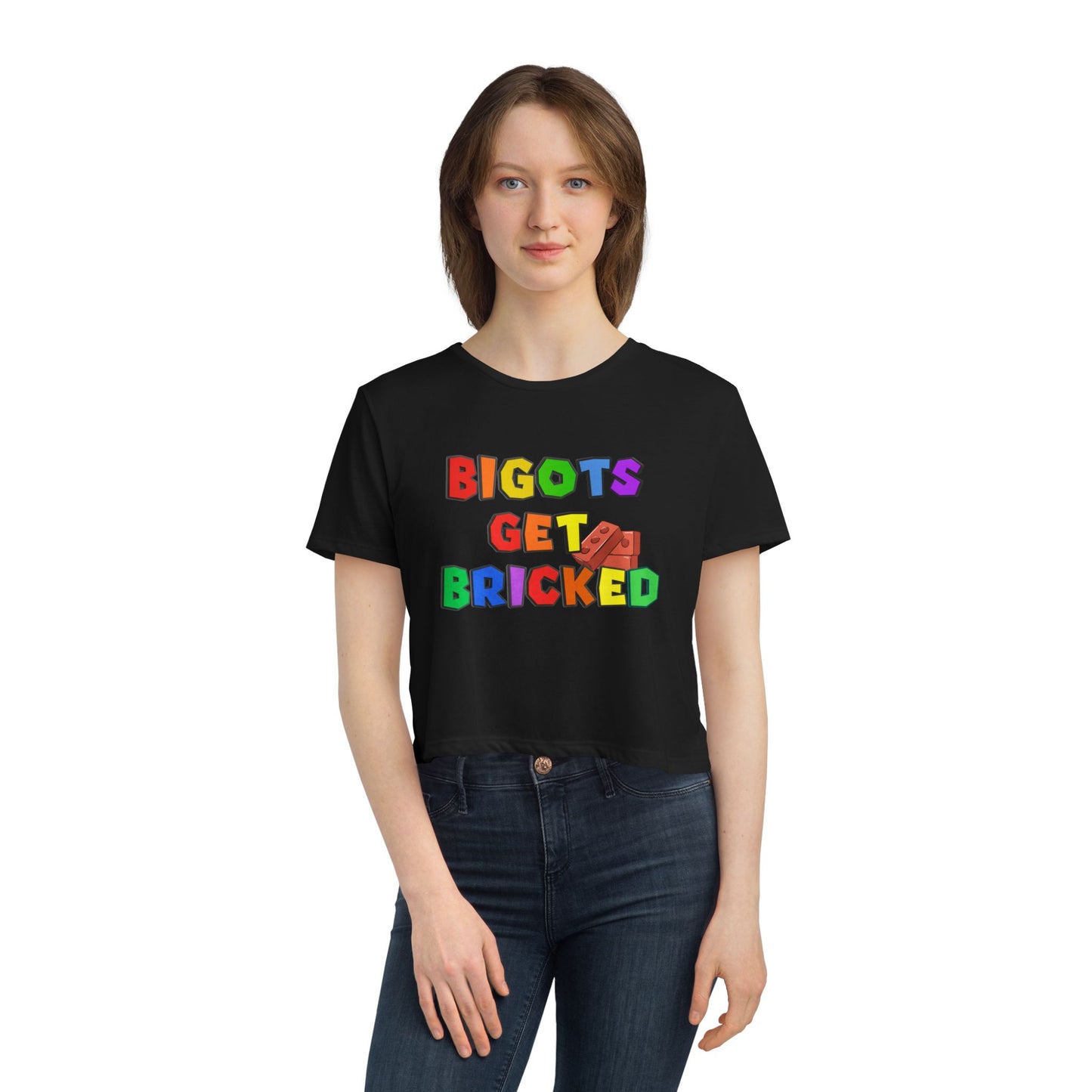 Bigots Get Bricked Women's Flowy Cropped Tee