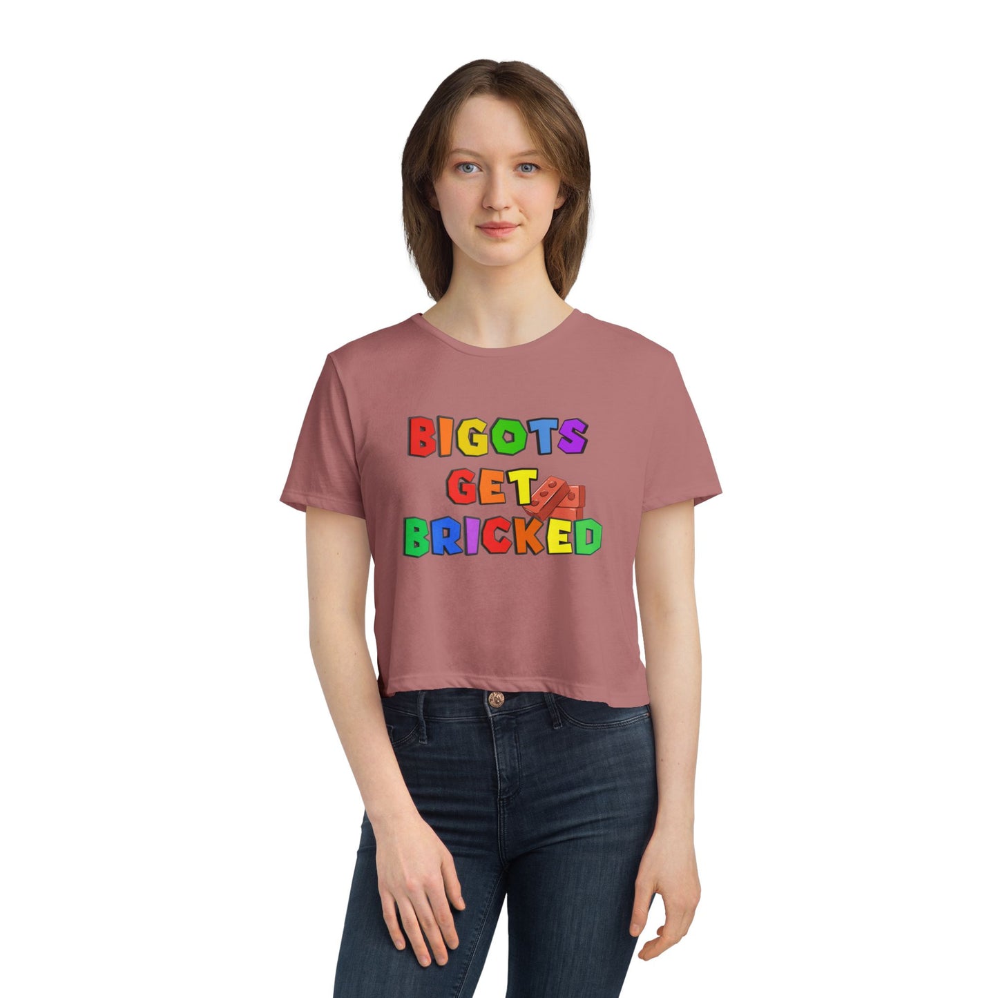 Bigots Get Bricked Women's Flowy Cropped Tee