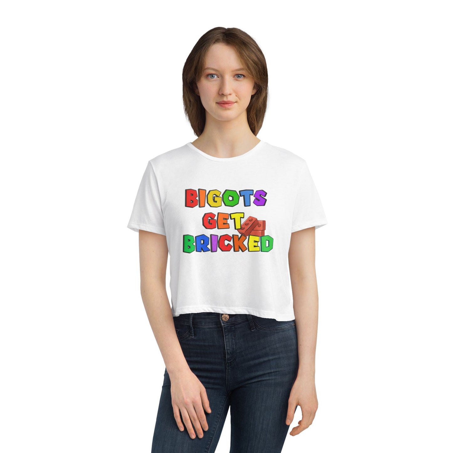 Bigots Get Bricked Women's Flowy Cropped Tee