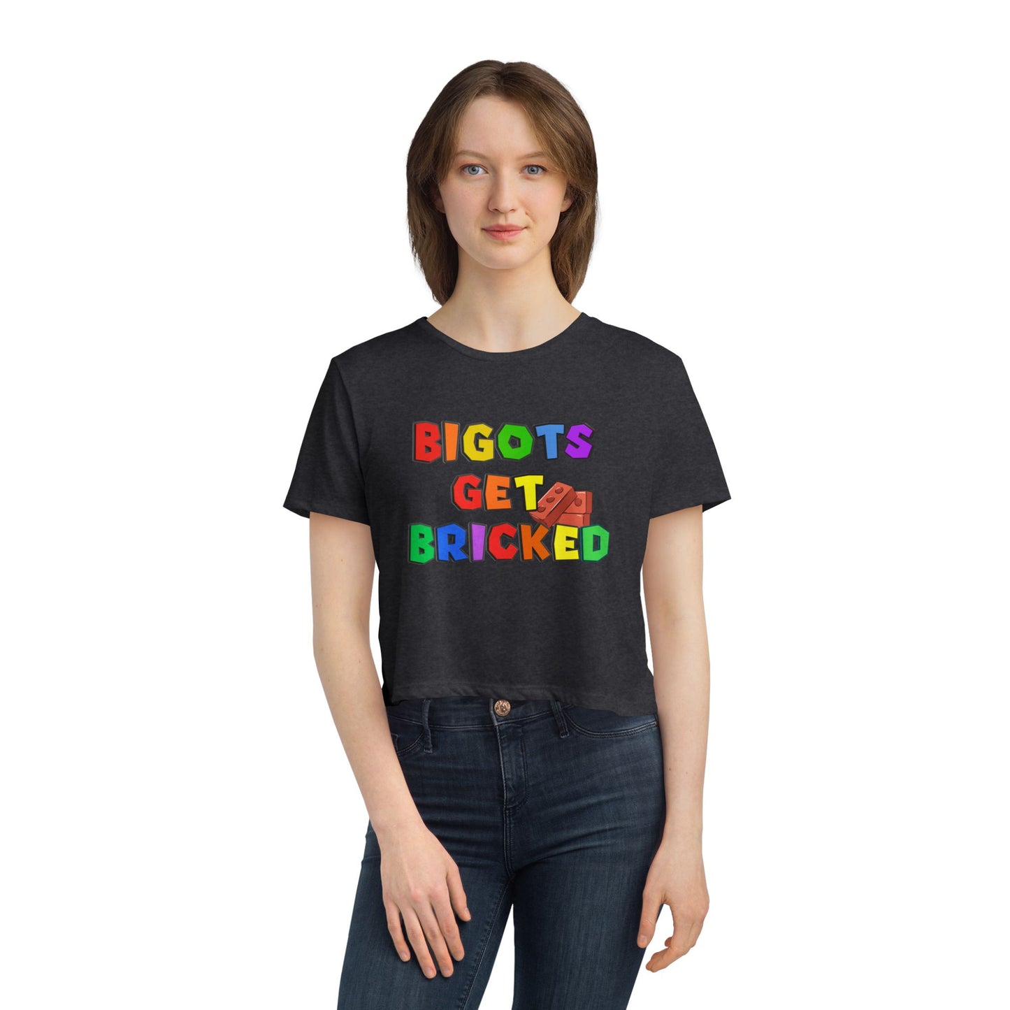 Bigots Get Bricked Women's Flowy Cropped Tee