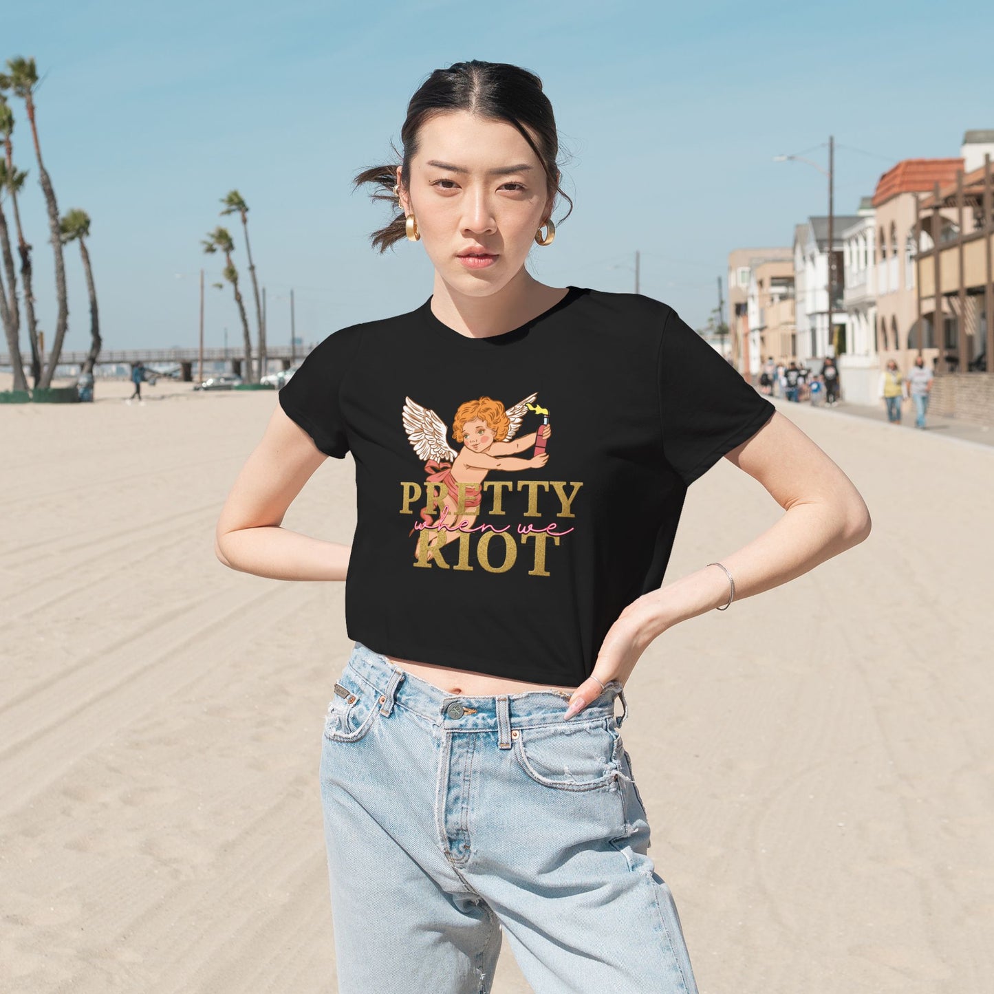 Pretty When We Riot Flowy Cropped Tee