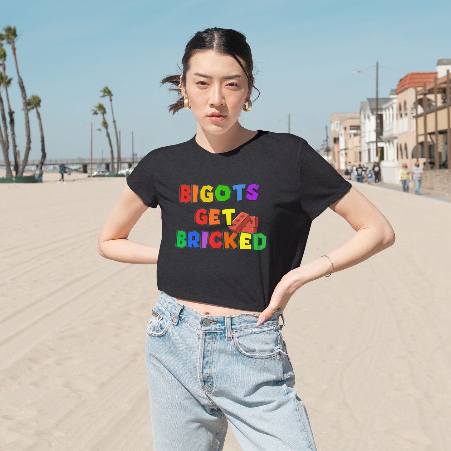 Bigots Get Bricked Women's Flowy Cropped Tee