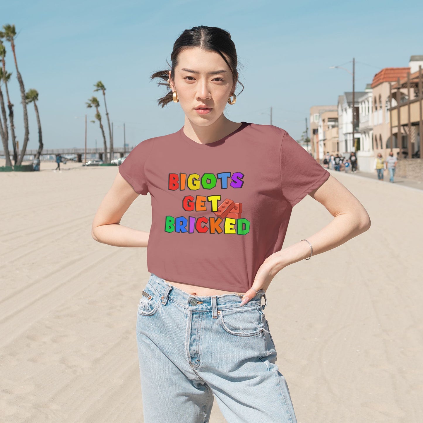 Bigots Get Bricked Women's Flowy Cropped Tee