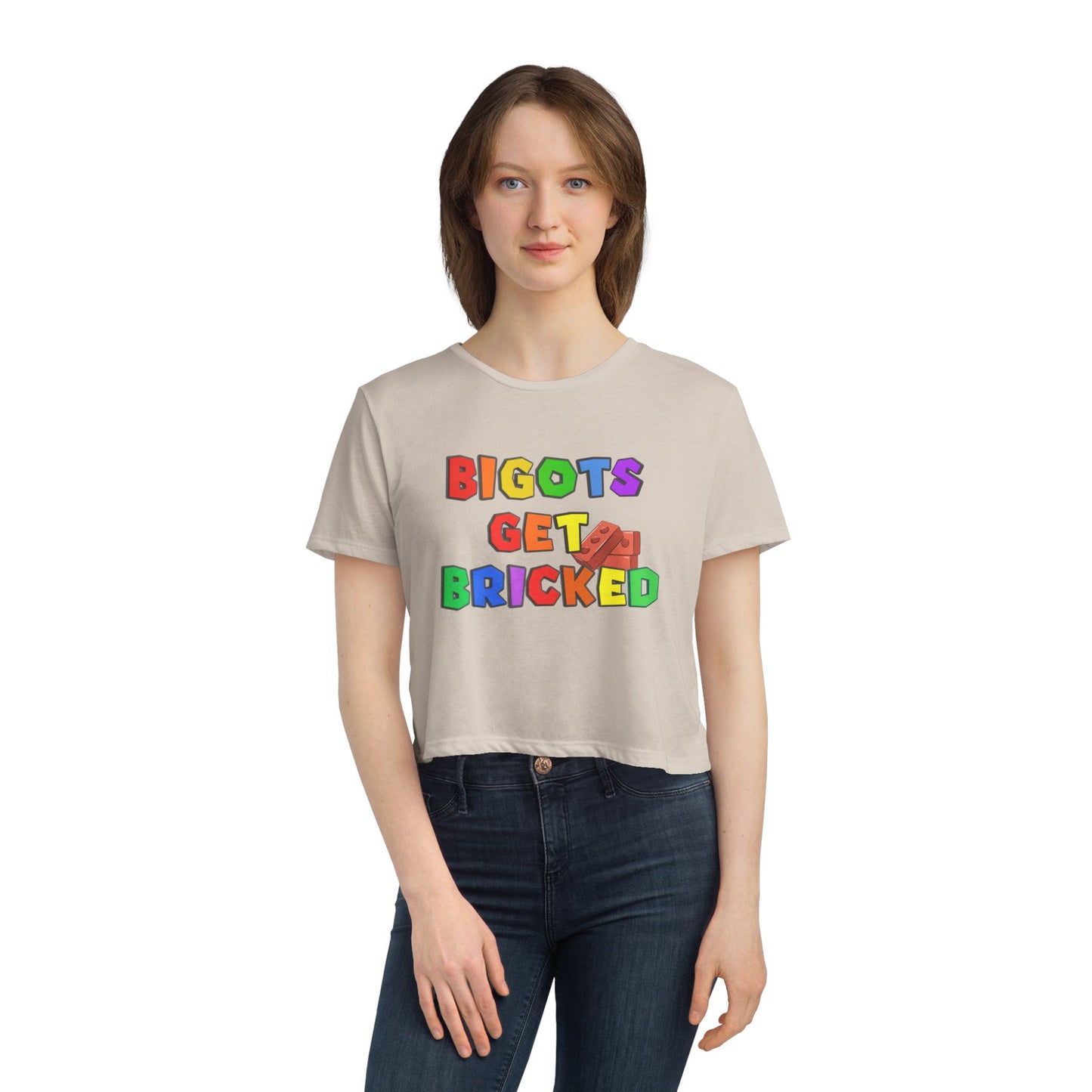 Bigots Get Bricked Women's Flowy Cropped Tee