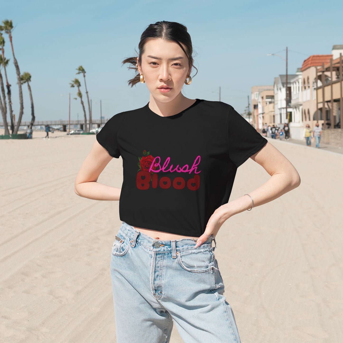 Blush and Blood Flowy Cropped Tee