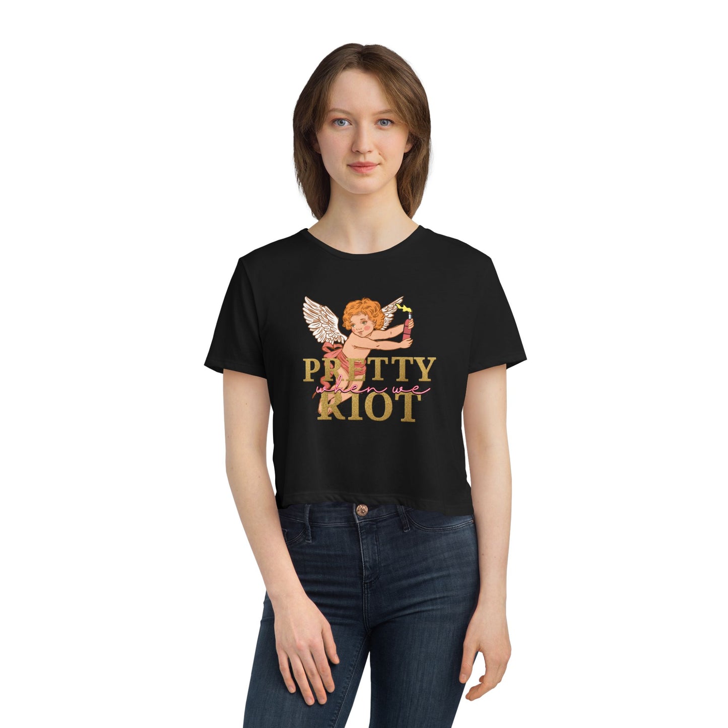 Pretty When We Riot Flowy Cropped Tee