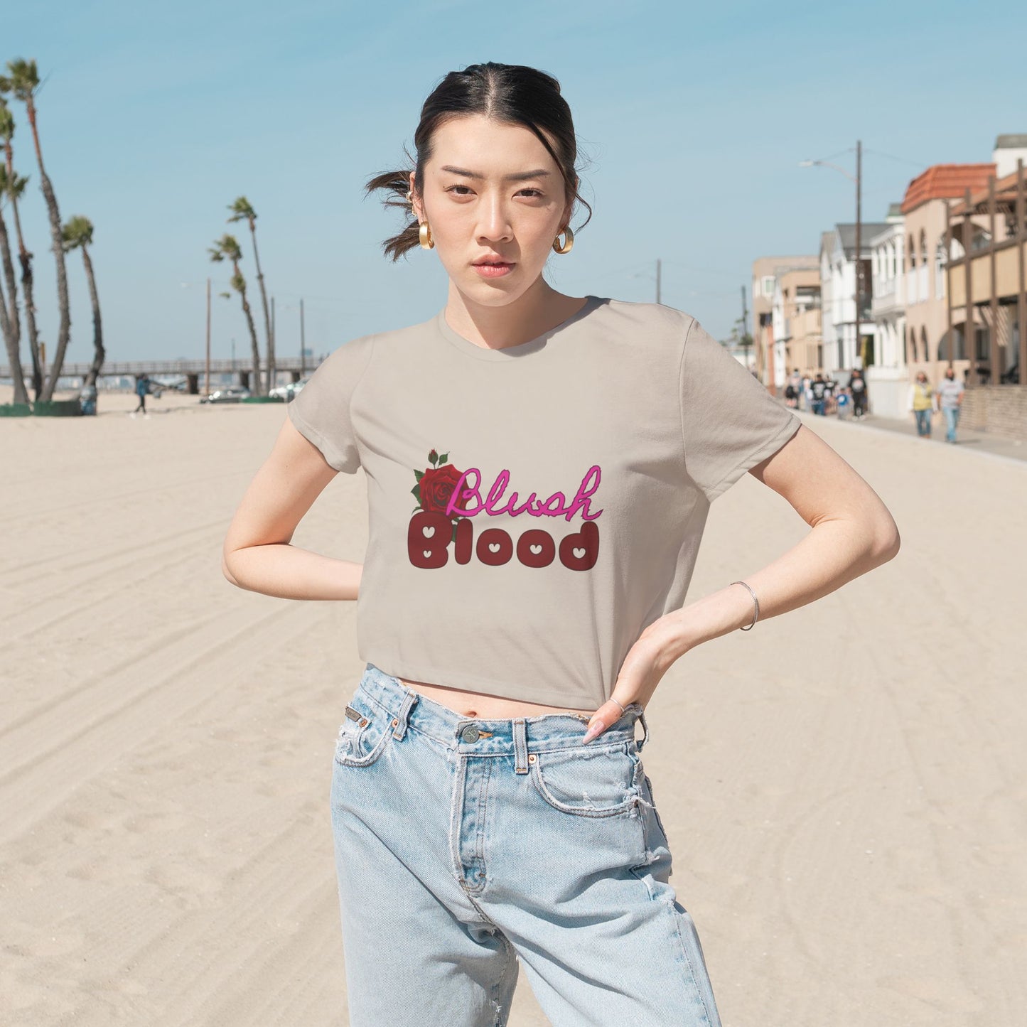Blush and Blood Flowy Cropped Tee