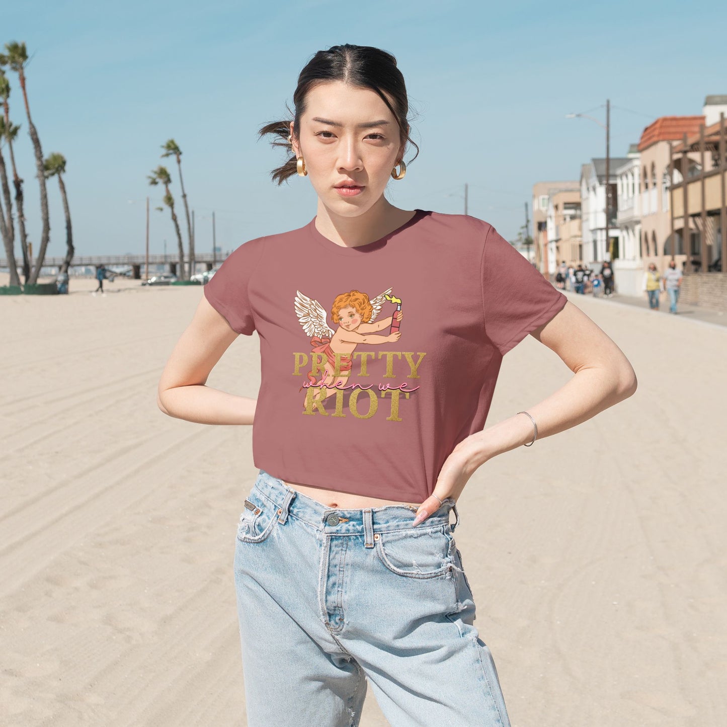 Pretty When We Riot Flowy Cropped Tee