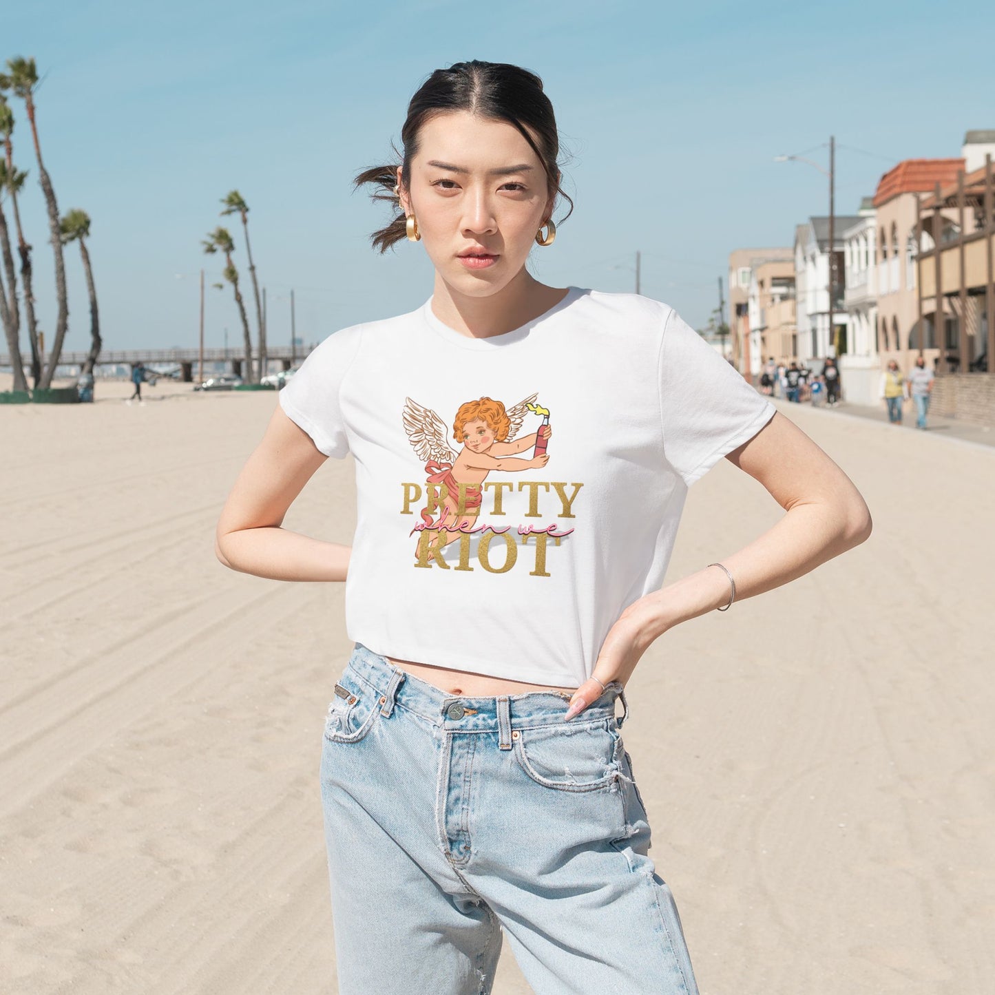 Pretty When We Riot Flowy Cropped Tee