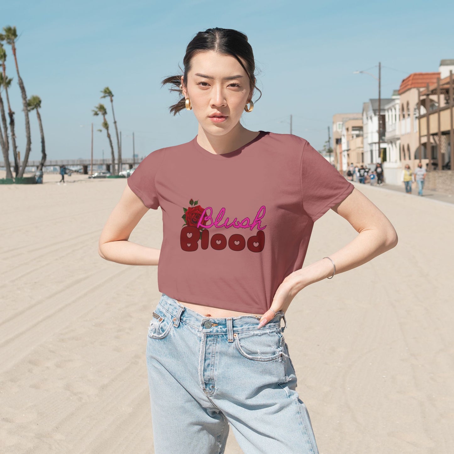 Blush and Blood Flowy Cropped Tee