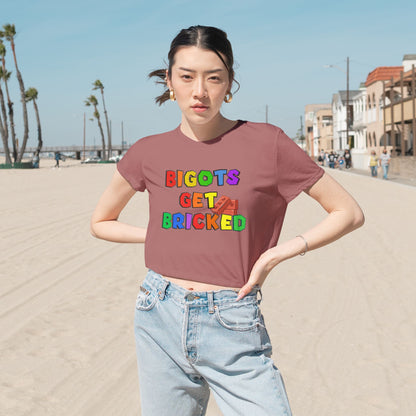 Bigots Get Bricked Women's Flowy Cropped Tee