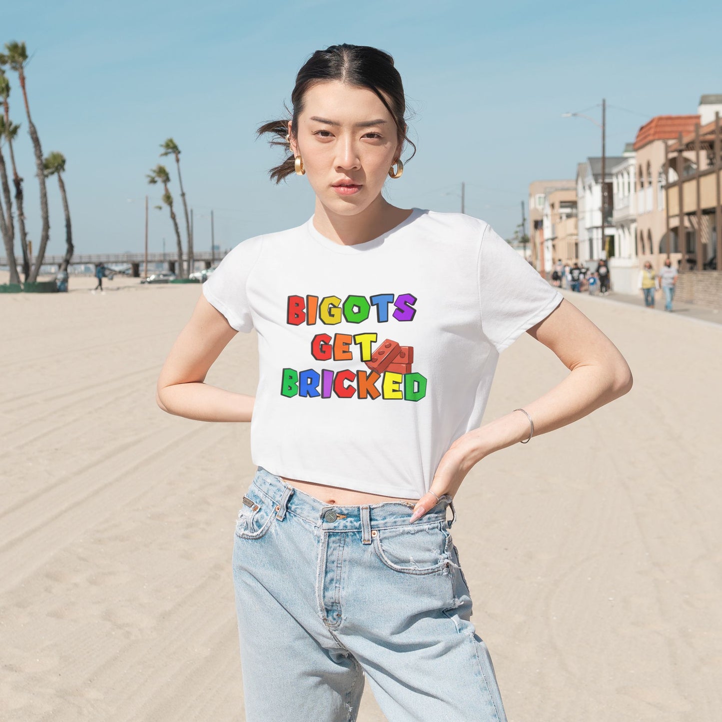 Bigots Get Bricked Women's Flowy Cropped Tee