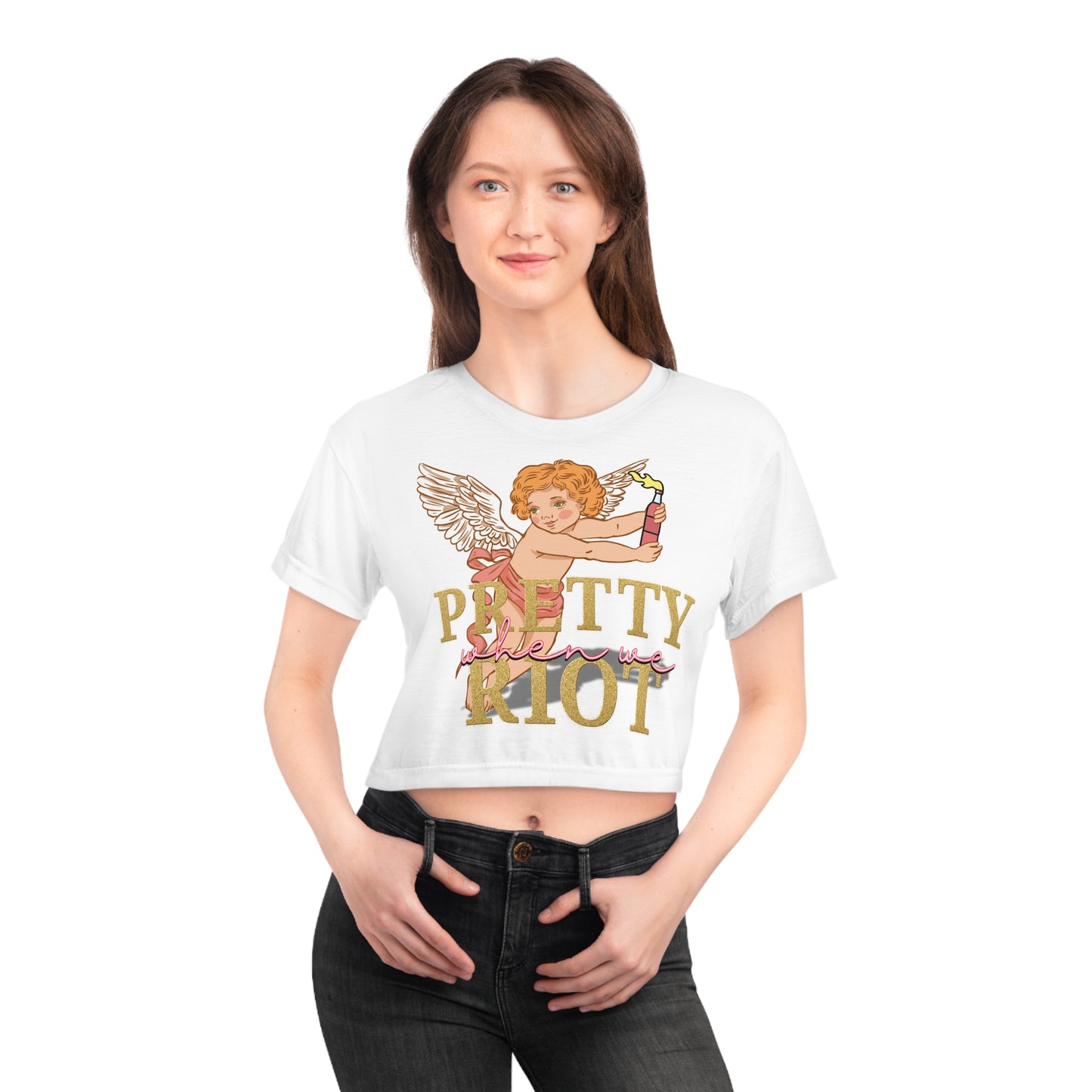 Pretty When We Riot Bold Graphic Crop Tee